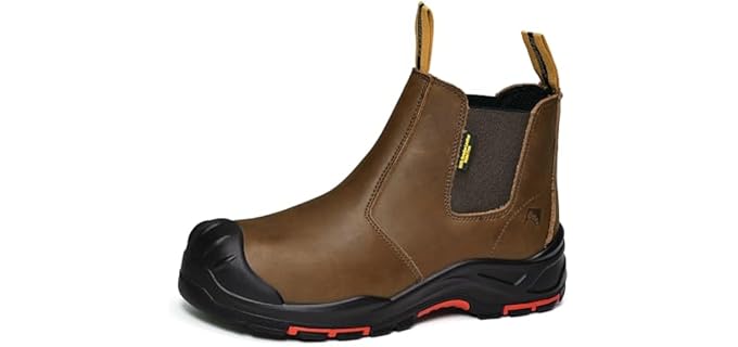 SAFETOE Mens Work Boots Composite Toe Chelsea Safety Boots Slip On Cow Leather Waterproof Lightweight Working Boots,Size 11